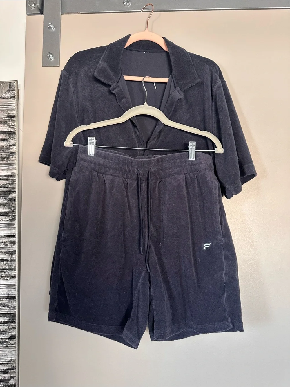 Casual Men’s Black Terry Cloth Shorts and shirt